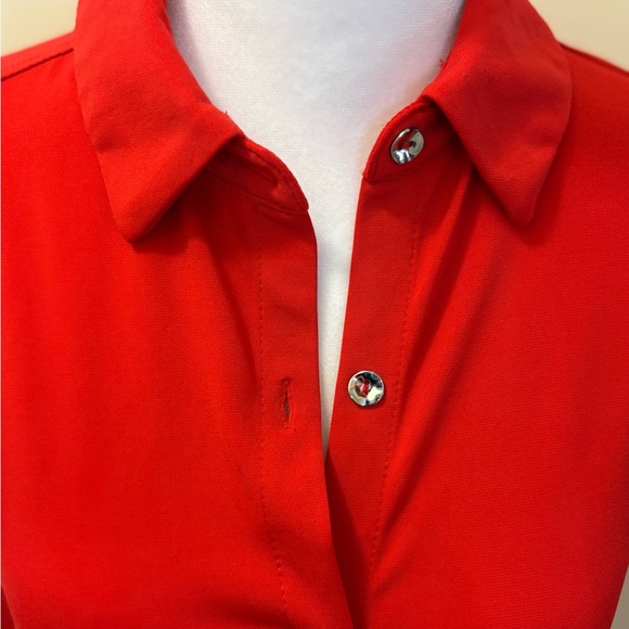 XS H By Halston Red Dolman Shirt Sleeve Button Front Blouse - Picture 4 of 13